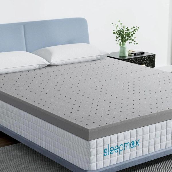 Conjuntos de cama Sleepmax Extra Firm Colchão Topper Tamanho Completo 3 Polegada - Espuma de Memória Infusão de Carvão de Bambu Ventilado Hig