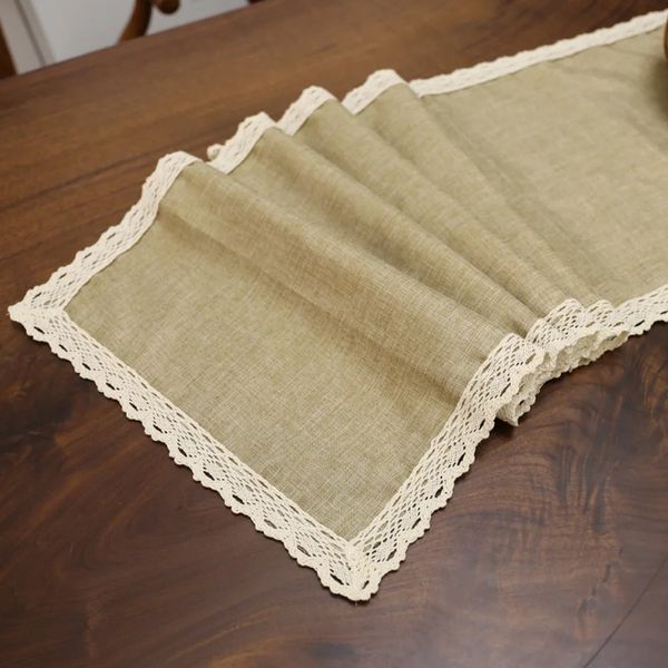 Nuova 2024 30x250 cm Table Runner Burlap Gabinetto di juta TV in pizzo TV Runners Rustico imitazione di lino di lino Disterra