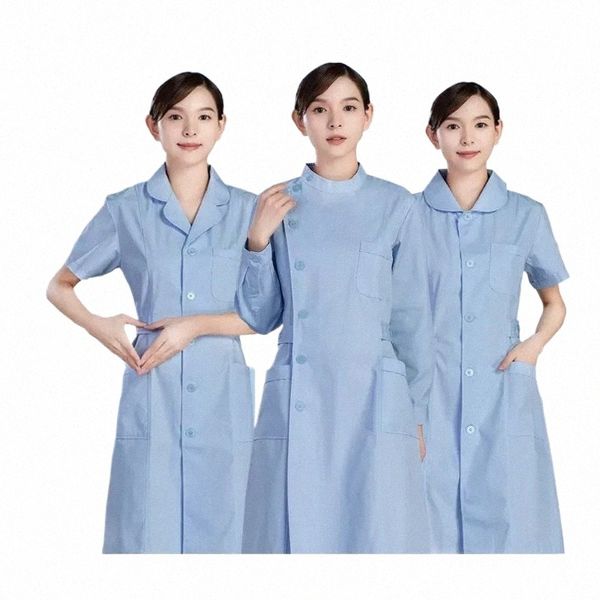 Mulheres esfrega uniformes gola redonda esfrega laboratório uniforme dr médico esfrega robe azul enfermagem esfrega jaqueta spa esteticista uniforme 02sw #