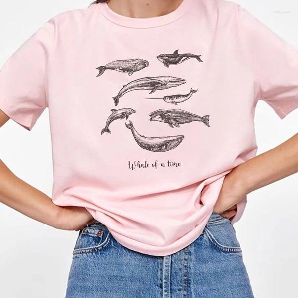 Camisetas femininas Whale Of Times Letter Print Graphic Tees Mulheres Vintage Western Cowgirl Camisa de Manga Curta Solta T-shirt Bonito Camiseta Engraçada