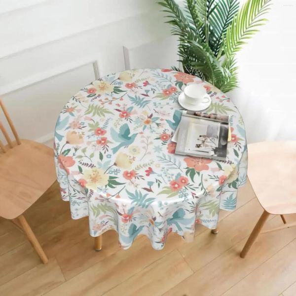 Tischdecke mit Blumenmuster, rund, wasserdicht, knitterfrei und waschbar, 150 cm Durchmesser