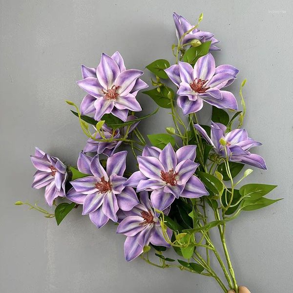 Fiori decorativi 75 cm Utopia Clematis Ramo con foglie Real Touch Decorazione artificiale del giardino domestico Piante finte