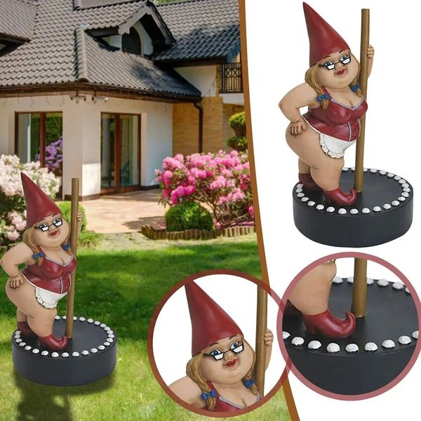 Jardim gnomos engraçado pólo dança senhora gnome estátua jardim quintal gramado ornamento decoração dançarino presente resina gnome estátua 240322