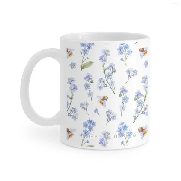 Tazze Simpatico dipinto a mano Ape marrone Lavanda Acquerello Floreale Tazza bianca Caffè Tazze da tè 330 ml