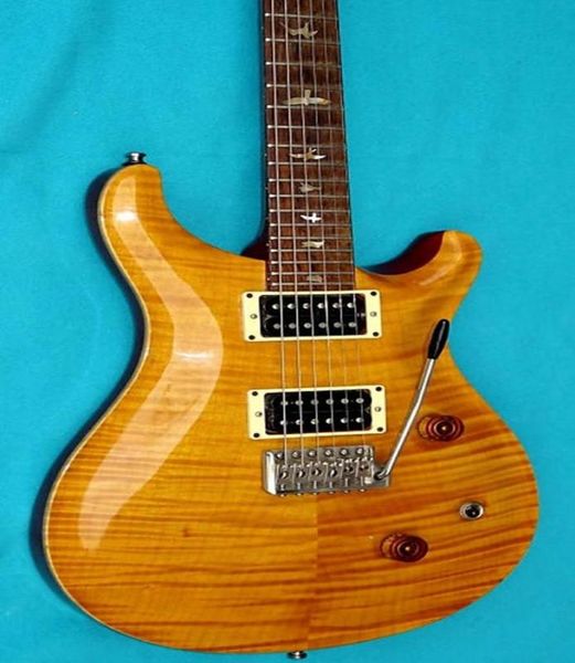 Nova Chegada Estoque Privado Paul Smith Chama Amarela Maple Top Guitarra Elétrica Branco Mogno Corpo Pássaros Inlay Tremolo Bridge Wha7672993