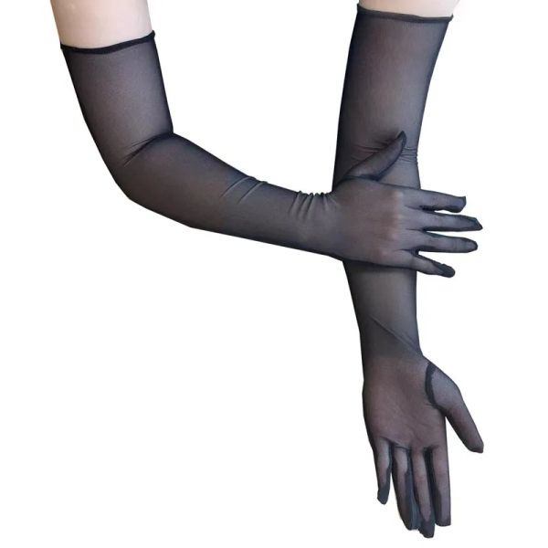 Сексуальные кружевные тонкие прозрачные полой дышащие длинные перчатки высокая эластичность твердые женщины белый черный красный тугие косплей перчатки