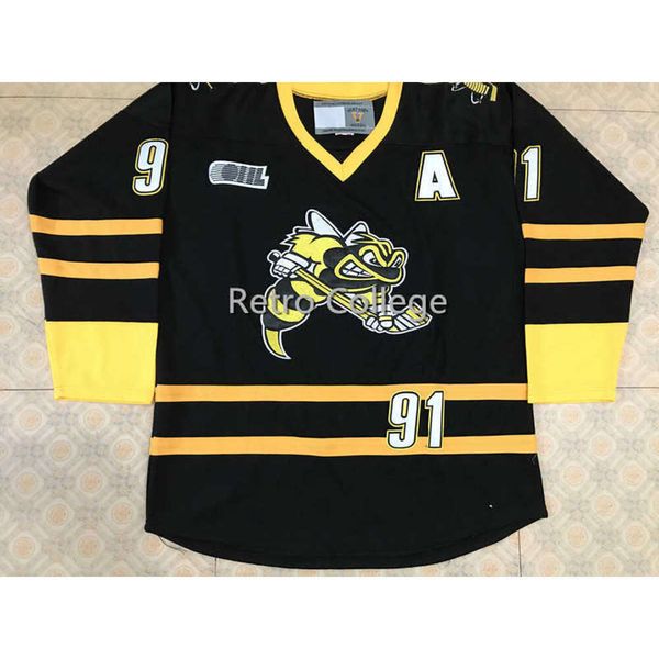 24S SARNIA STING # 91 Steven Stamkos 17 Matt Martin Maglia da hockey su ghiaccio nera Ricamo da uomo cucito Personalizza qualsiasi numero e nome maglie