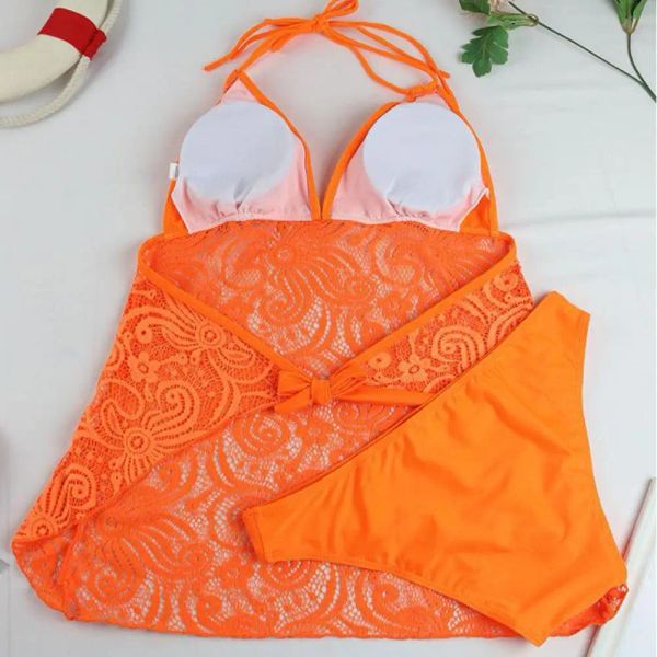 Transparante tankini badpak vrouwen sexy kant biquíni biquíni 2 top pak badmode vrouwelijke badpak halter monokini atividade