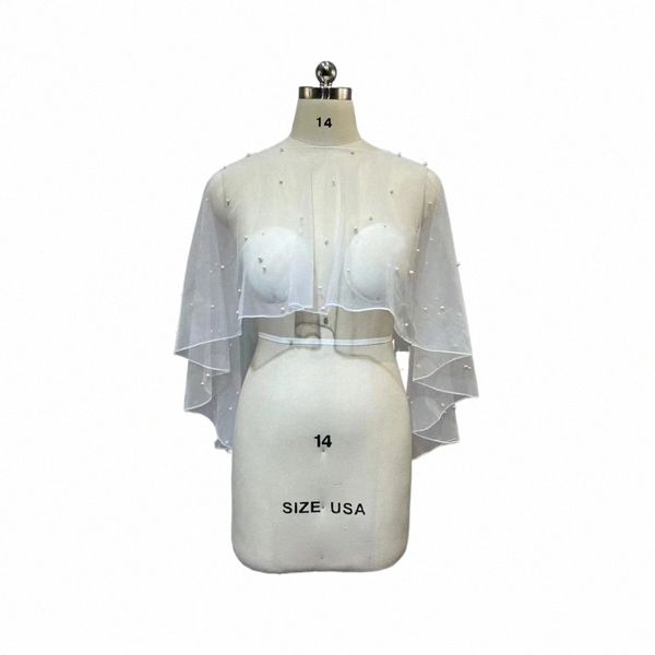 2024 Myyble Hochzeit Accories Bolero Brautumhang Perlen Hochzeit Cape Kurz FRT LG Zurück Frauen Wrap Cape Abend Wrap Schal y9Yy #