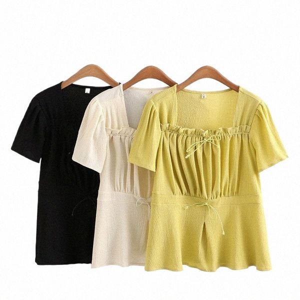 Nuovo 2023 signore primavera estate Plus Size Top per le donne di grandi dimensioni manica corta con scollo a V giallo T-shirt camicetta 3XL 4XL 5XL 6XL b7lg #