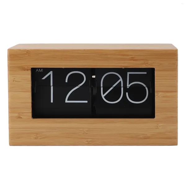 Relógios de parede Auto Flip Clock Fácil de ler Madeira de bambu Botão de ajuste de tempo Bateria Operada Página Mecânica Girando Retro para Quarto