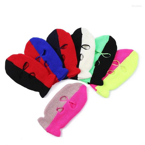 Berets Full Face Cover Chapéus Inverno Balaclava Máscara de Esqui Beanie 3 Buracos Homens Mulheres Ao Ar Livre Quente À Prova de Vento Cap Patchwork Gorros