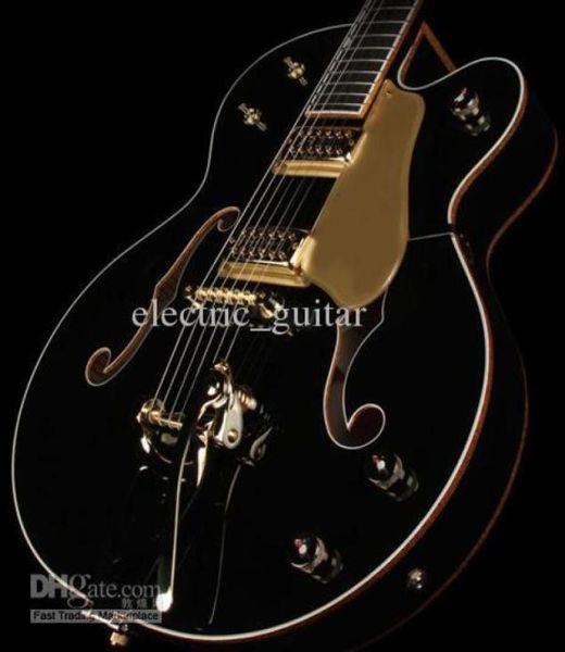 Sonho guitarra corpo oco preto falcon jazz guitarra elétrica duplo f buraco ouro brilho corpo ligação bigs ponte topo sell2596096