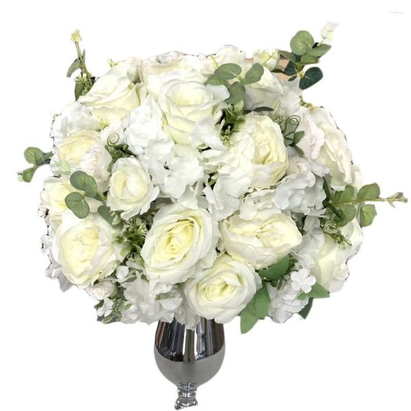 Flores decorativas buquê de arranjo de bola de flores de seda falsa para peças centrais de mesa de casamento