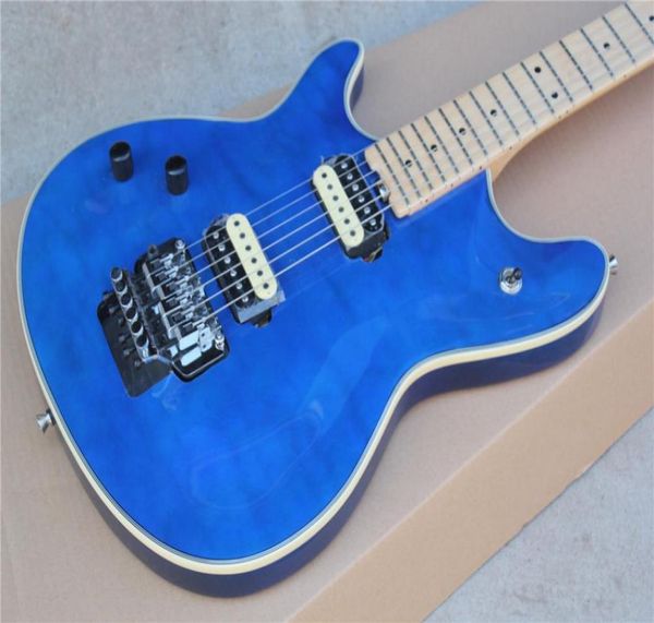 Chitarra elettrica blu per mancini personalizzata in fabbrica con tastiera in acero Floyd Rose Impiallacciatura di acero fiammato Può essere personalizzato come richiesta9479317
