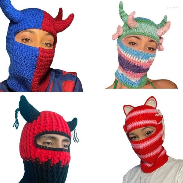 Berets Colorido Balaclava Full-Head Hat Party Holiday Horn para Kid Adolescentes Homens Mulheres DXAA