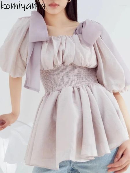 Frauen Blusen Off Schulter Blusas Japan Stil Bandage Bogen Shirts Laterne Hülse Camisas Tunika Ropa Mujer 2024 Frühling Sommer tops