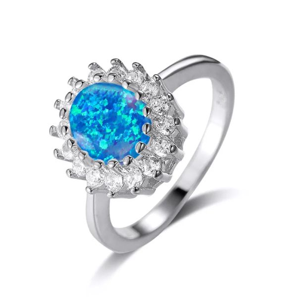 Anello di fidanzamento opale blu bianco carino anello di fiori di pietra ovale anelli d'argento oro anelli da matrimonio in argento per donne gioielli minimalisti