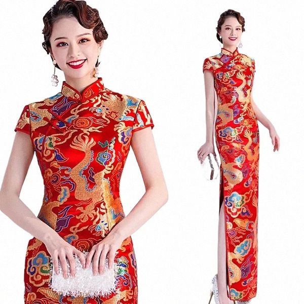 chinesisches neues jahr frauen kleidung lg dr rot chegsams qipao hochzeit dr plus größe frau abend seide satin Drag Phoenix 945s #