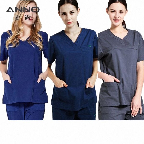 promoti Set scrub medico in tessuto elasticizzato uniforme sanitaria ospedaliera infermieristica clinica tunica da infermiera con spandex y8rD #