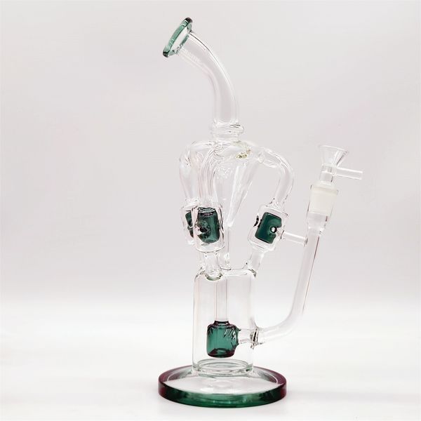 2024 12 polegadas triplo fiter teal heady triplo filtro de vidro bongs tubulação de água garrafa de molho laranja bong tabaco fumar tubo 14mm Rig Recycler Bubbler Pipes