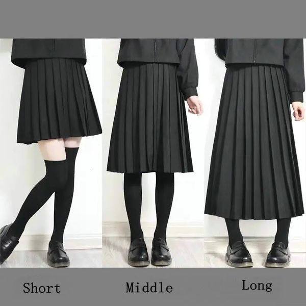 Elastische Taille Japanische Schülerin Girls School Uniform mit fester Farbanzug Faltenrock Shortmiddlelong High Kleid Y240325