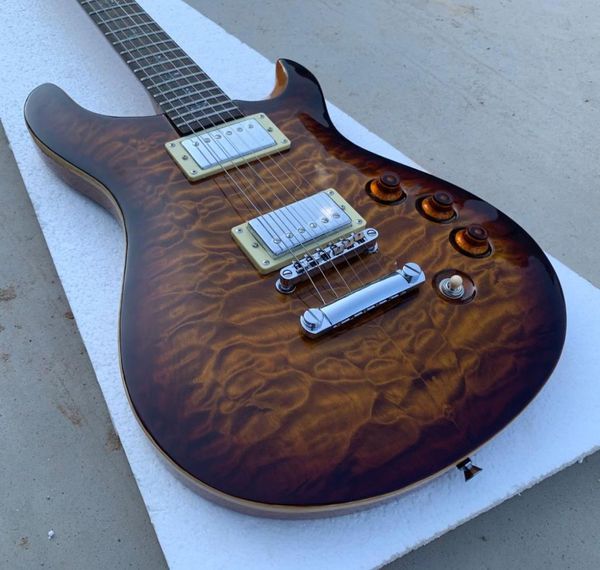 Promozione Stock privato Paul Reed Brown Top in acero trapuntato Chitarra elettrica Abalone Birds Inlay 2 Pickup Humbucker Eagle Logo He5807088