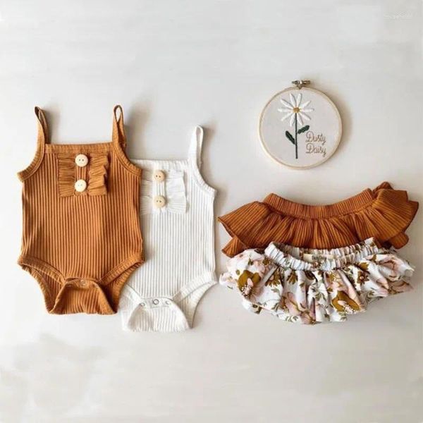 Conjuntos de roupas Bonito Bebê Meninas Outfits Infantil Verão Halter Bodysuit Moda Saia PP Calças Crianças Camisetas 2 Peças Ternos