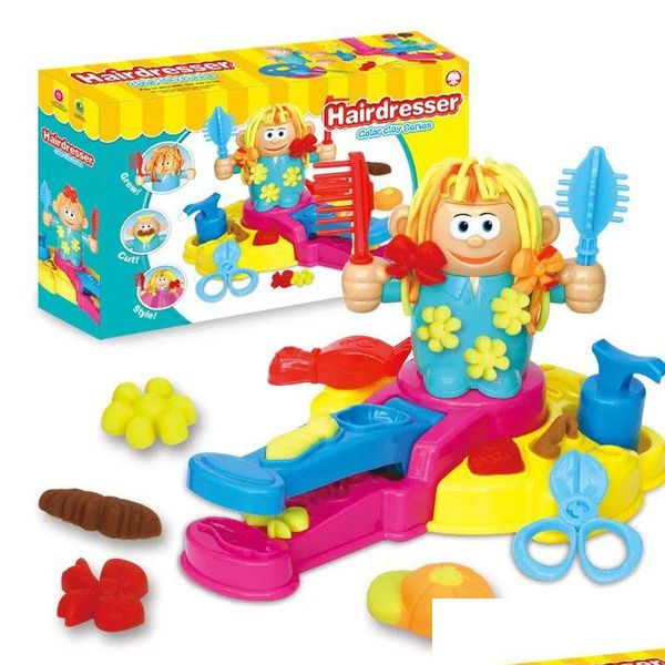 Modellazione di pasta di argilla Barbiere creativo Taglio di capelli Parrucchiere Serie di colori Modellazione di plastilina polimerica Giocattolo fai da te Asciugatura all'aria Gioca Gioia Bambino G Dhbmk