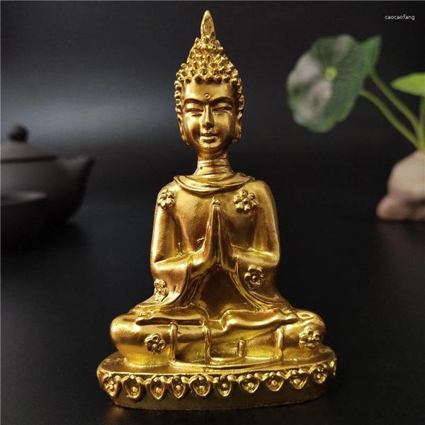 Statuette decorative Statua di Buddha dorato Meditazione Thailandia Scultura Hindu Fengshui Figurine Ornamenti Statue di decorazione del giardino domestico