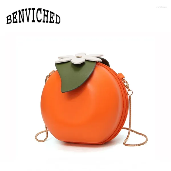 Umhängetaschen BENVICHED 2024 Frühling und Sommer Niedliche Frucht Orange Blume Kleine runde Tasche Messenger Paket Welle R33