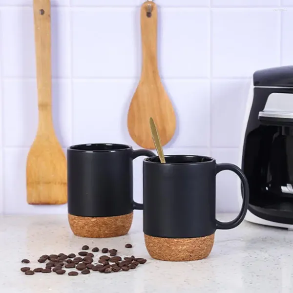 Tassen Kaffeetasse in Lebensmittelqualität, 350 ml, mattschwarz, mit Griff, Korkboden, abnehmbarer, staubdichter Deckel, hitzebeständige Keramik