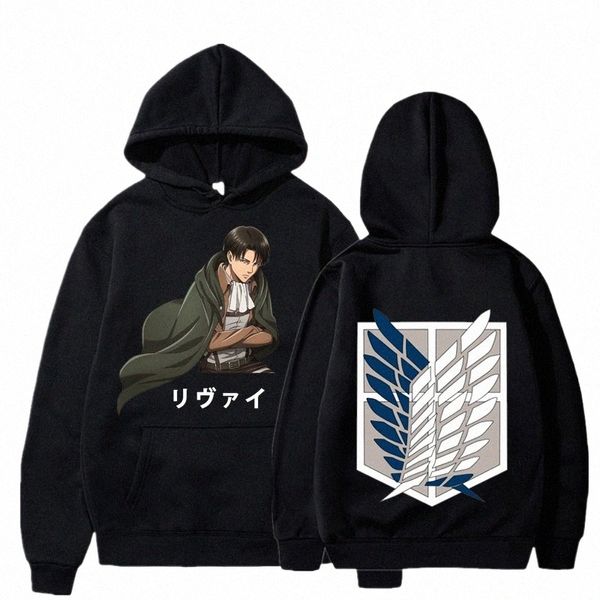 Ataque Titan Hot Anime Plus Size Hoodie Levi Ackerman Wing Logo Gráfico Impresso Pulôver Homens Mulheres Moletons Hip Hop Com Capuz H9pT #