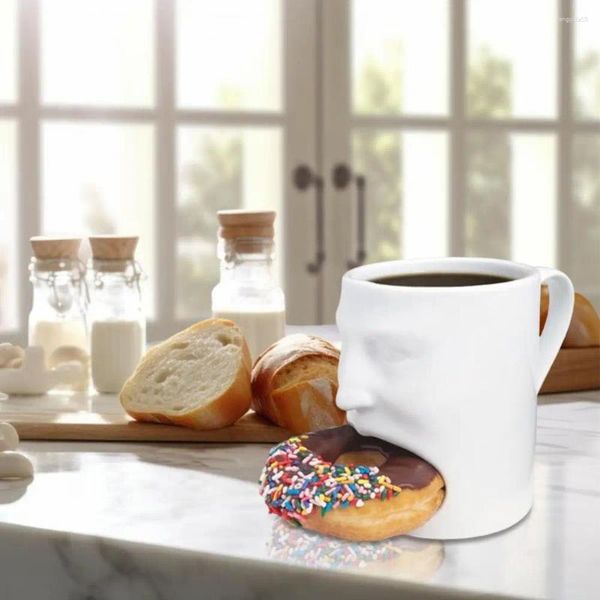 Canecas 1 pc elegante caneca de cerâmica elegante copo de café de alta qualidade com suporte de biscoito forma de rosto água para escritório em casa
