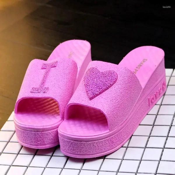 Pantofole A271ZXW Estate moda donna amore cuore zeppe ciabatte da spiaggia piattaforma signore dolci