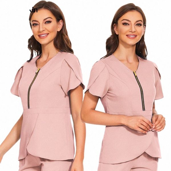 bellezza uniforme spa hotel donna top camicie estetica rosa blu estetista top uniforme medica camicetta medico infermiera scrub vestiti 59YR #