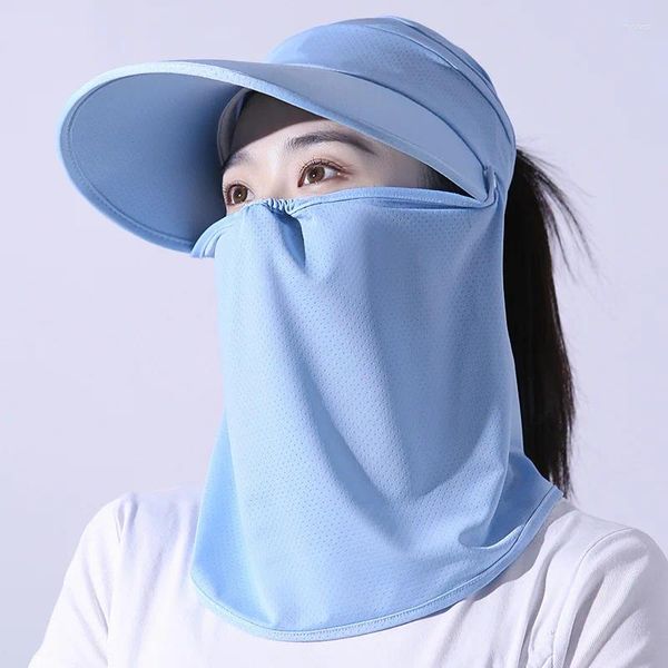 Cappelli a tesa larga Cappello da sole da donna Protezione solare sottile in seta traspirante Collo lungo Maschera a pieno facciale Protezione UV estiva Ciclismo Equitazione Spiaggia all'aperto