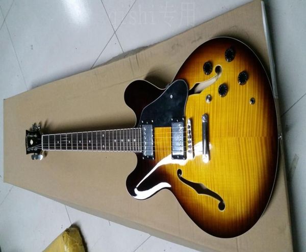 Özel Mağaza 50. Yıldönümü 335 Vintage Sunburst CS Yarı İçi Boş Gövde Jazz Elektro Gitar Alev Akçaağaç Arka Dot Kakaları Chrome HA8207810