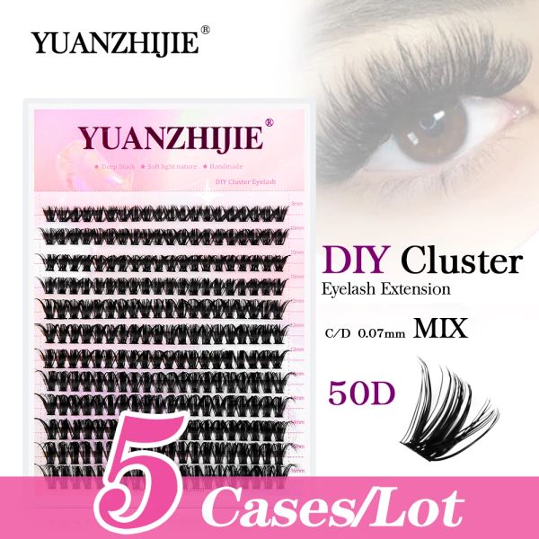 Wimpern 5 Fälle/Los YUANZHIJIE DIY Wimpernset Farbige Wimperncluster DIY Wimpern Regenbogen Einzelwimpern mit Bindung und Versiegelung Schwarz