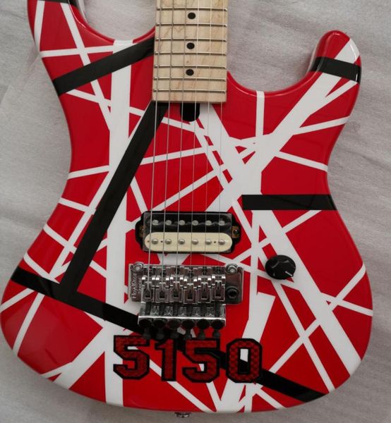 Upgrade Kramer Eddie Van Halen 5150 Stripe Red Chitarra elettrica Bianco Nero Stripes Big Headstock Floyd Rose Tremolo Locking Nut3591132