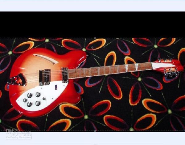 Gloss pintura fingerboard cereja sunburst 330 360 12 cordas semi oco corpo guitarra elétrica 2 saídas jacks 5 botões4902692