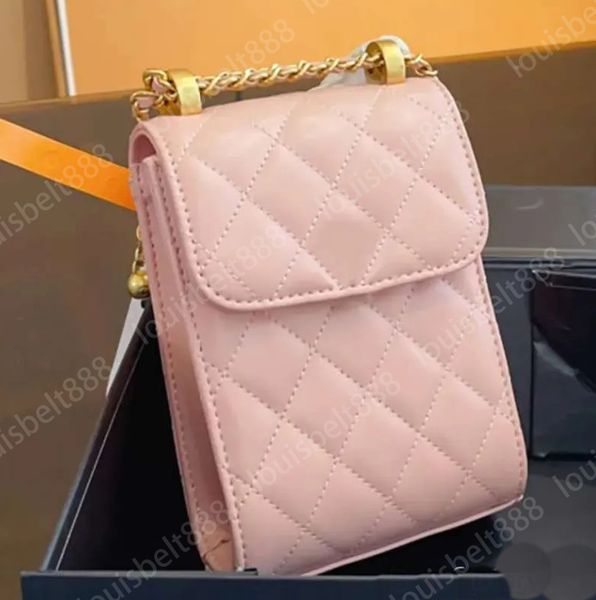 Модная классическая роскошная французская дизайнерская сумка Женская кожаная сумка через плечо Женская сумочка в клетку с бриллиантами в клетку с двойным золотым шаром для мобильного телефона