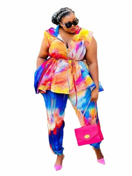 Wmstar Plus Size Abbigliamento donna Due pezzi Felpe con cappuccio Tie Dye Casual Top allentato e pantaloni abbinati al vestito Dropship all'ingrosso b9nM #