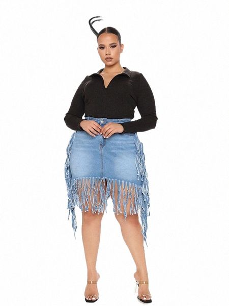 Saia jeans feminina verão curta saia sexy com borla apertada plus size saia jeans senhoras grande atacado dropship s8d2 #