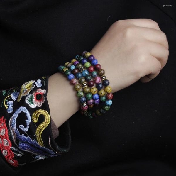 Strand japamala 108 mala pulseira oração grânulo pedra colorida feminino cura proteção de energia jóias gota atacado