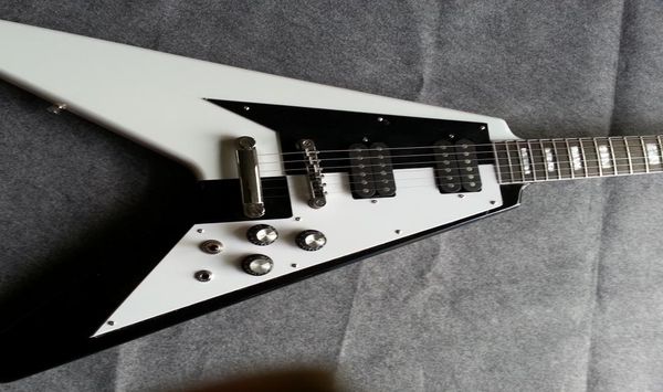 Flying v Corpo per chitarra elettrica in mogano bianco e nero Supporto per tastiera in palissandro personalizzabile1910348