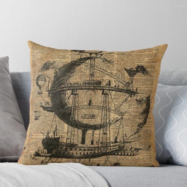 Travesseiro vitoriano Steampunk Flying Machine Throw Sofa Cusions Capas de sofás