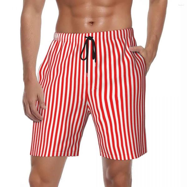 Pantaloncini da uomo con stampa a righe Bordo estivo rosso e bianco Sport Pantaloni corti da spiaggia Maschile ad asciugatura rapida Modello casual Costume da bagno di grandi dimensioni