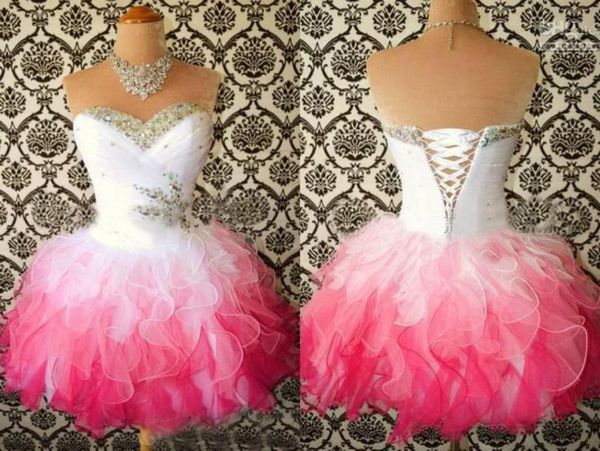 Abiti da ritorno a casa 2017 Multi colore bianco e rosa Sweetheart Ball Gown Corsetto corto Party Dress Perline Crystal Ruffle economici Pr4223213