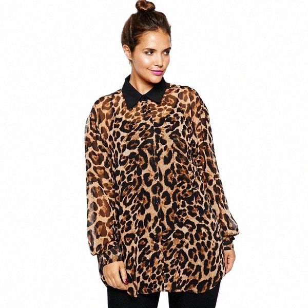 Plus Size Leopard Print Kausal Chiff Bluse Frauen LG Ärmel Tropfen Schulter Hintern Sommer Frühling Elegantes Fi Shirt 7XL 8XL B6nD #